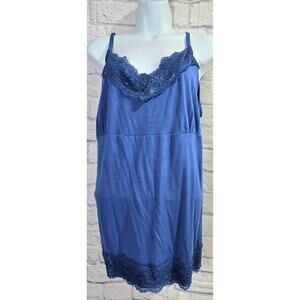 Navy Blue Lace V Neck Bodice Adjustable Straps Tank Large Soft Lightweight